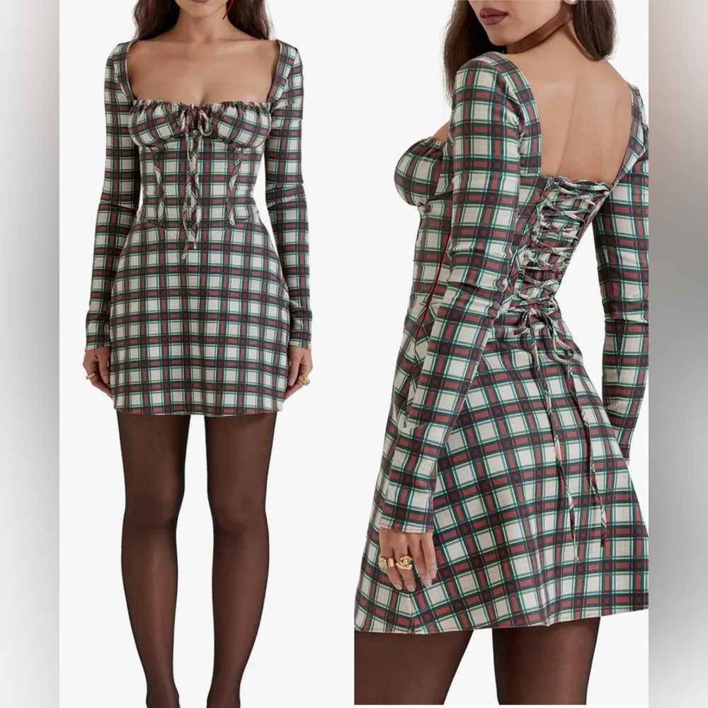 House of CB Checkered Mini Dress - Green and Red